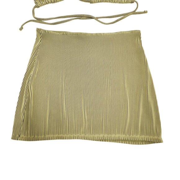 Striped Bikini Set With Triangle Swimsuit Top & Skirt Cover-Up Size M - Picture 7 of 7